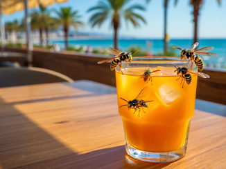 Guêpes attirées par les boissons sucrées sur une terrasse à Nice en 2026