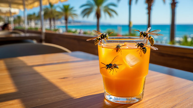 Guêpes attirées par les boissons sucrées sur une terrasse à Nice en 2026